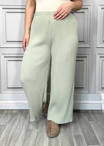 PLEATED STRAIGHT LEG TROUSERS: GREEN