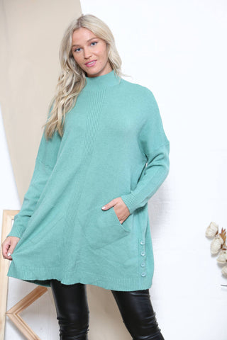LAKE GREEN HIGH NECK JUMPER WITH BUTTONS