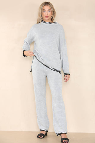 GREY CONTRAST EDGE KNITTED SET