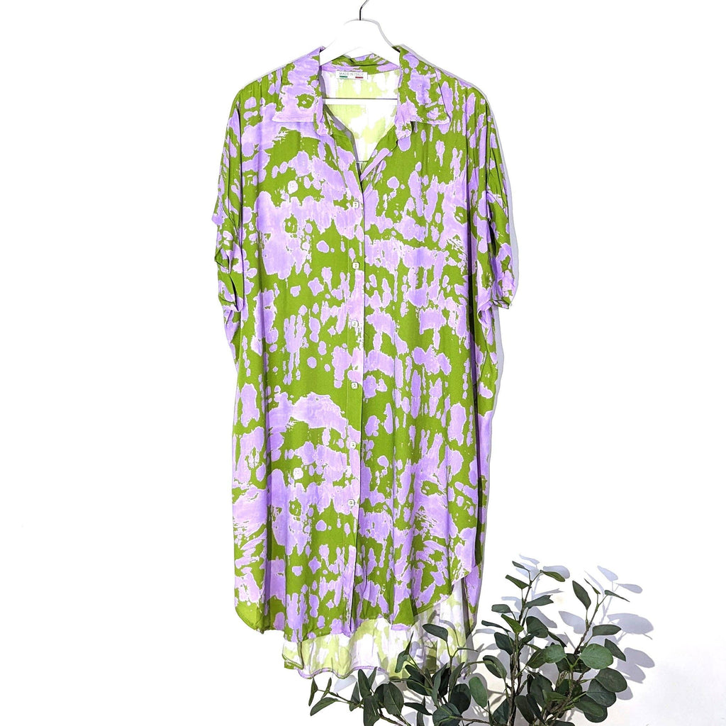 BLOTCH PRINT VISCOSE SHIRT DRESS