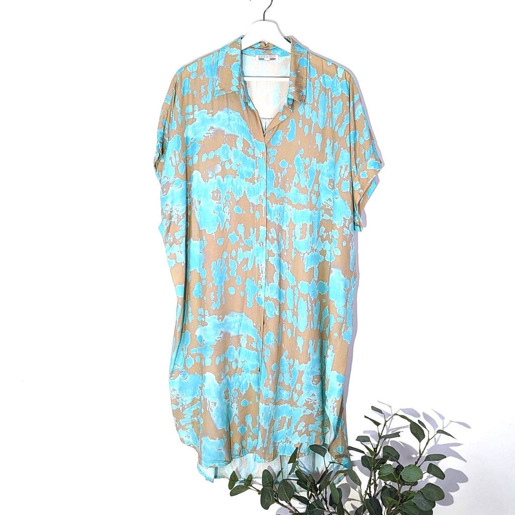 BLOTCH PRINT VISCOSE SHIRT DRESS