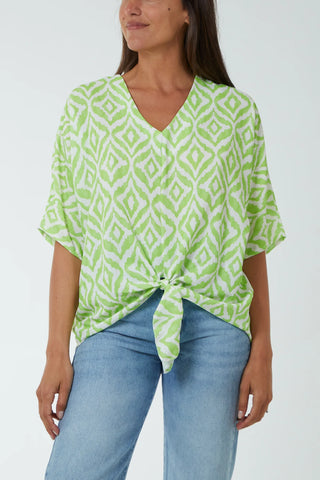 LIME GEOMETRIC PRINT KNOT FRONT TOP