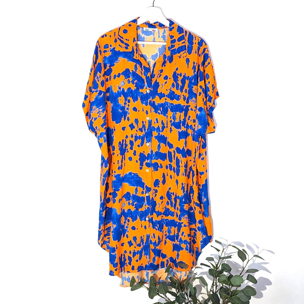 BLOTCH PRINT VISCOSE SHIRT DRESS