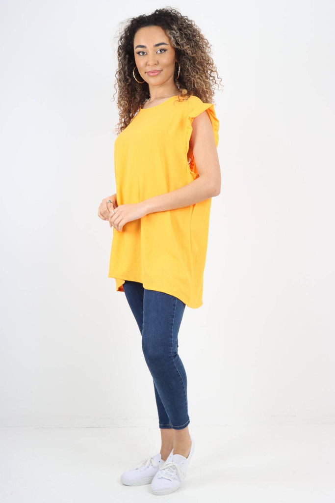 ITALIAN CAP SLEEVE WITH DETAILED BACK LACE DESIGN BLOUSE TOP: ORANGE