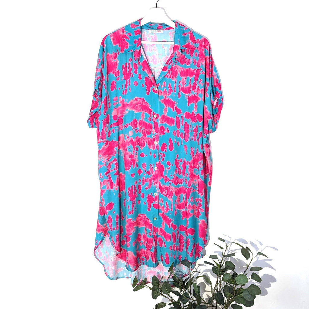 BLOTCH PRINT VISCOSE SHIRT DRESS