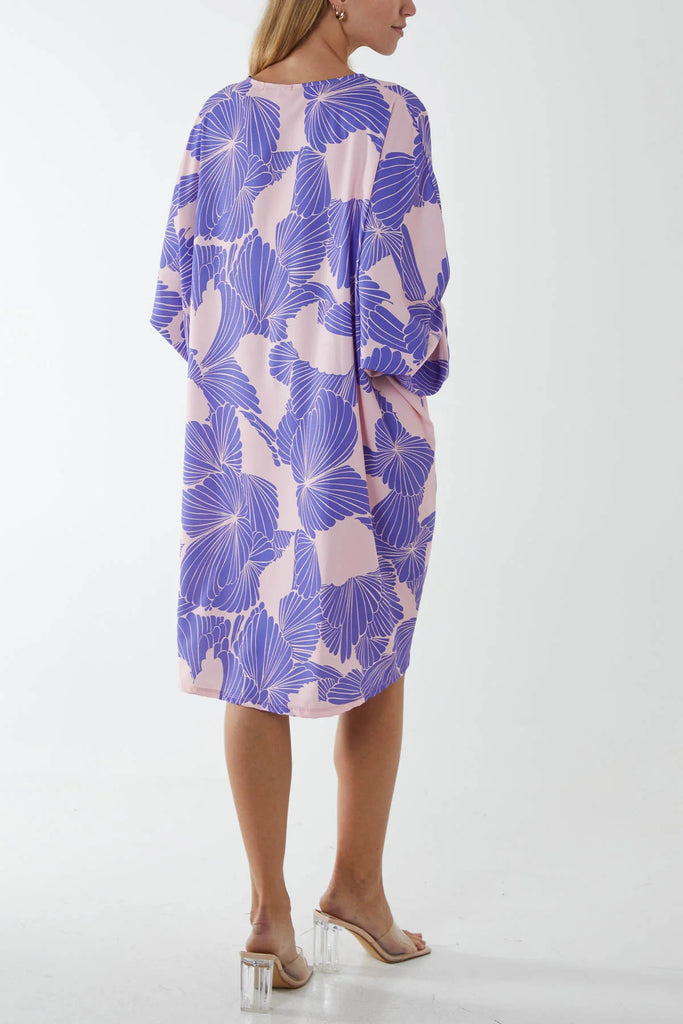 LILAC FLORAL TWISTED FRONT MIDI DRESS
