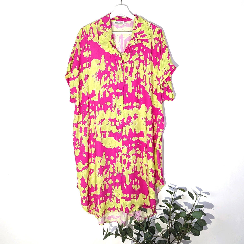 BLOTCH PRINT VISCOSE SHIRT DRESS