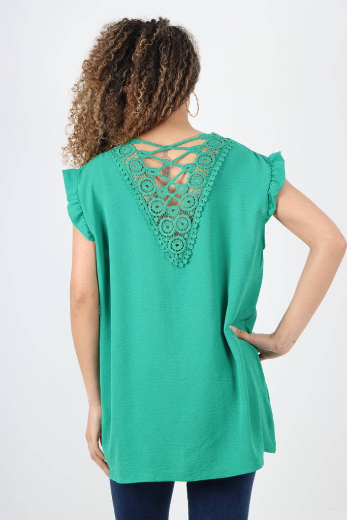 ITALIAN CAP SLEEVE WITH DETAILED BACK LACE DESIGN BLOUSE TOP: ORANGE