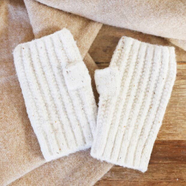 Soft Knitted Hand Warmers in Marled Cream