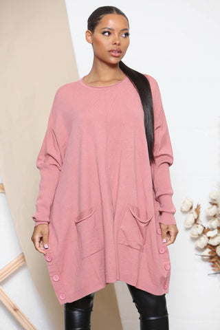 PINK OVERSIZED JUMPER WITH DECORATIVE BUTTONS