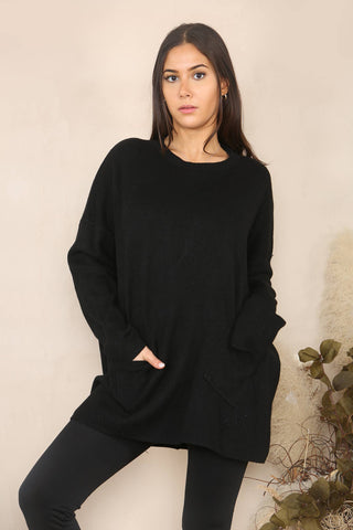 PLAIN WINTER TOP WITH POCKETS BLACK