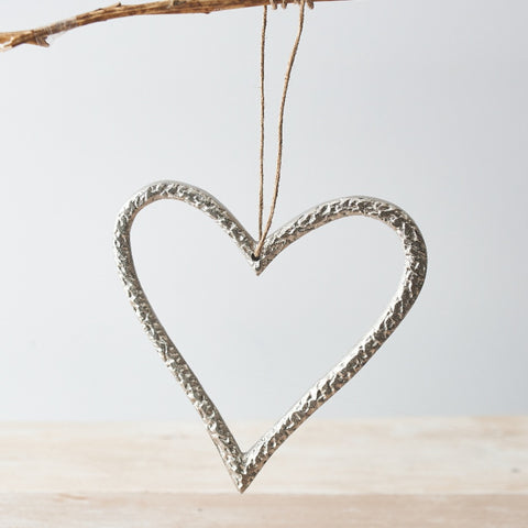 SILVER HANGING HEART 15CM