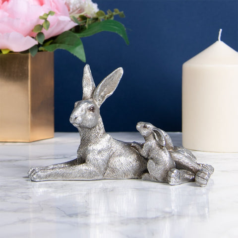 SILVER HARE AND BABY ORNAMENT