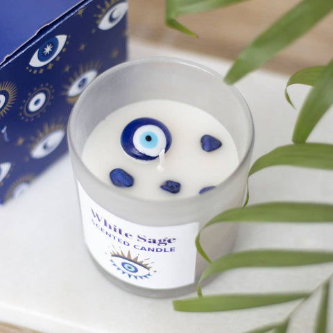 ALL SEEING EYE WHITE SAGE CRYSTAL CHIP PROTECTION CANDLE