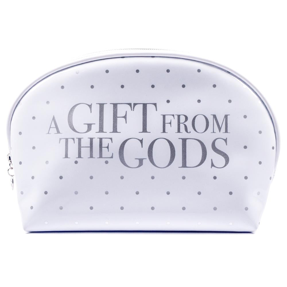 A GIFT FROM THE GODS POLKA DOT WHITE CURVE COSMETIC BAG