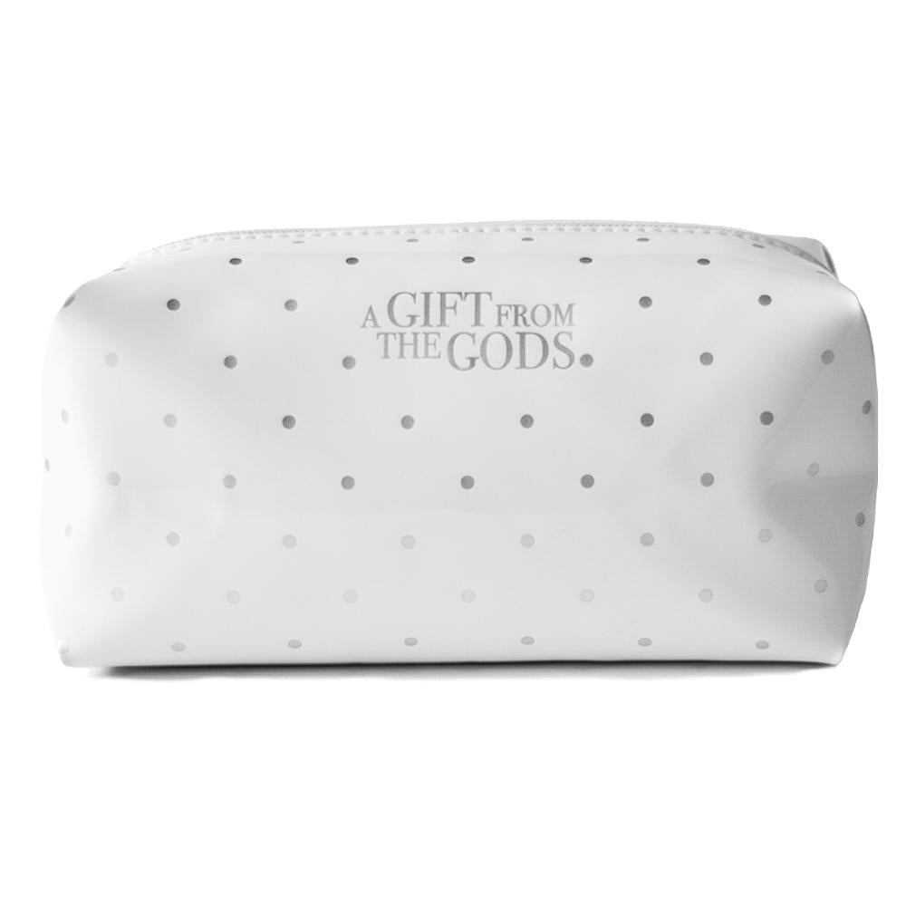 A GIFT FROM THE GODS POLKA DOT WHITE SQUARE COSMETIC BAG