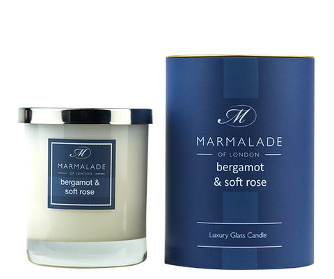 BERGAMOT AND SOFT ROSE LARGE GLASS CANDLE BY MARMALADE