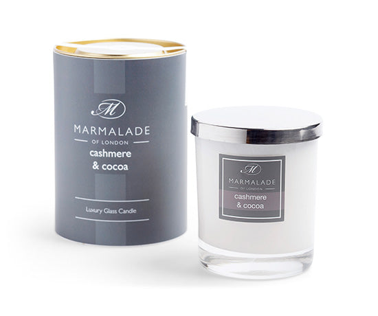 CASHMERE AND COCOA LARGE GLASS CANDLE BY MARMALADE
