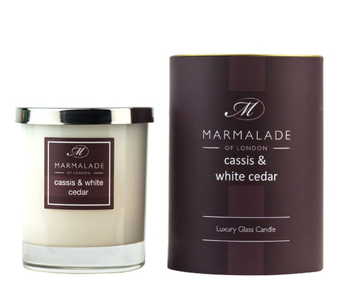 CASSIS AND WHITE CEDAR LARGE GLASS CANDLE BY MARMALADE
