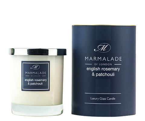 ENGLISH ROSEMARY AND PATCHOULI LARGE GLASS CANDLE BY MARMALADE
