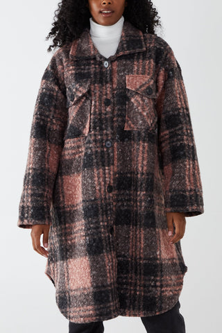 BLUSH LONGLINE CHECKED TEDDY COAT