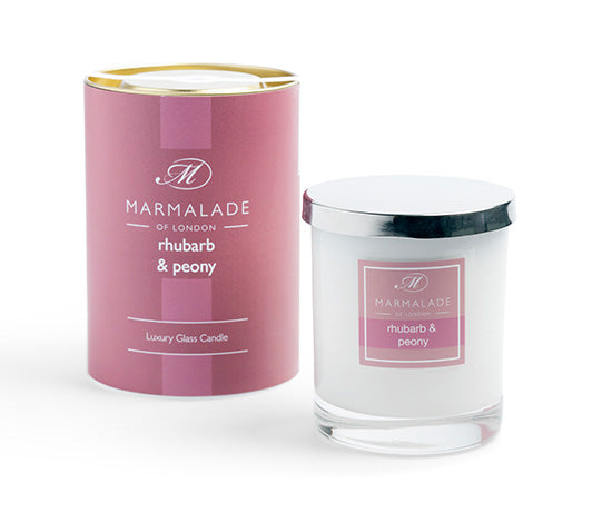 RHUBARB AND PEONY LARGE GLASS CANDLE BY MARMALADE