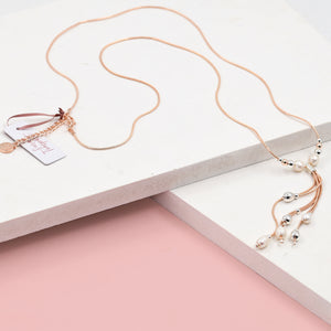 ROSE GOLD LONG NECKLACE WITH PEARLS