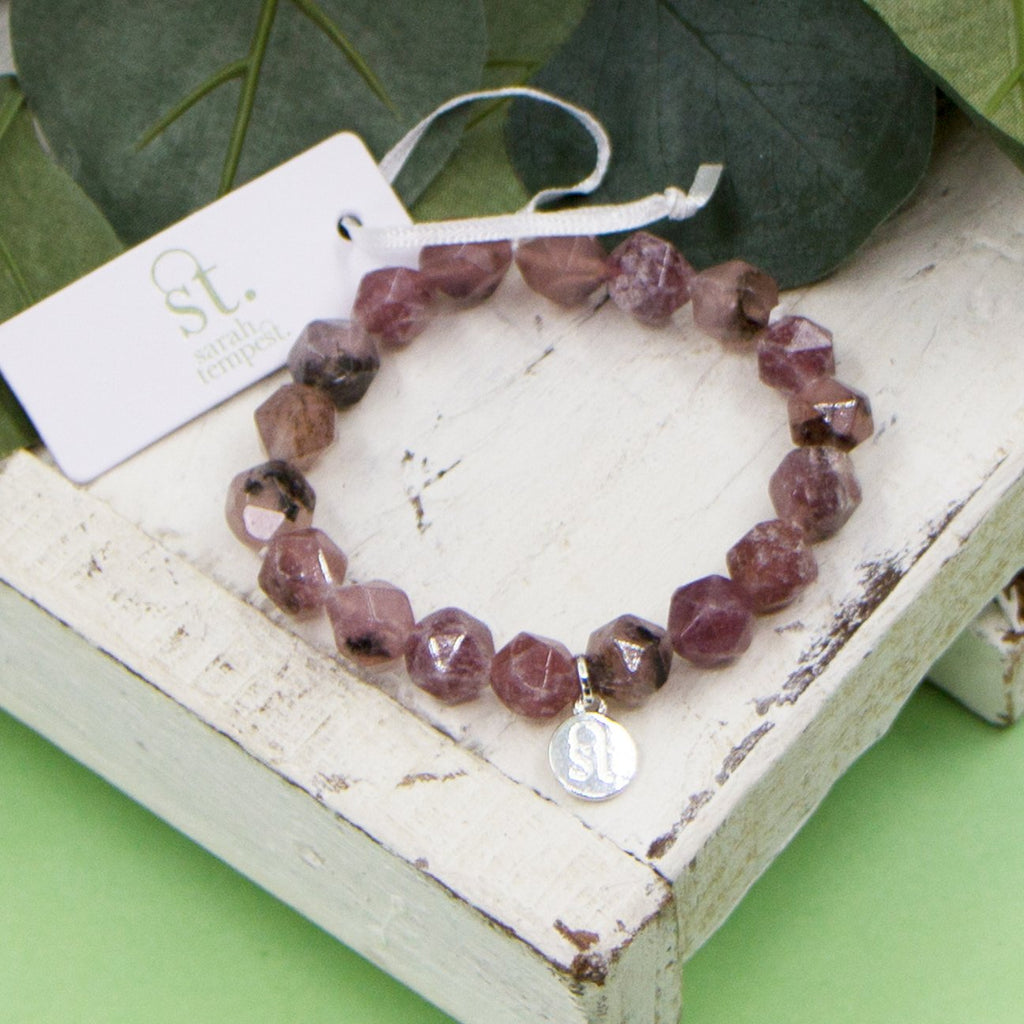 BLUSH SEMI-PRECIOUS FACETTED BEADED BRACELET WITH ST LOGO CHARM