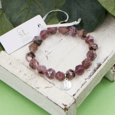 BLUSH SEMI-PRECIOUS FACETTED BEADED BRACELET WITH ST LOGO CHARM