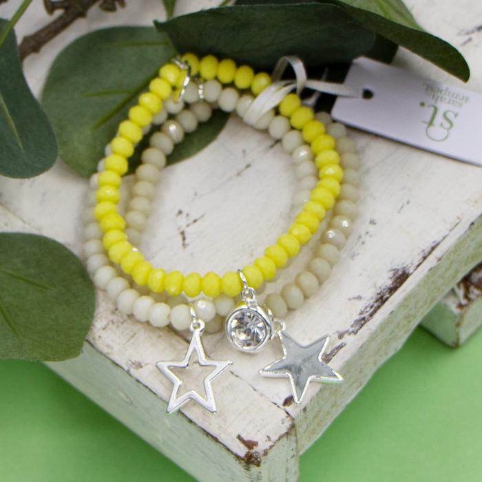 YELLOW COLOURED BEADED BRACELETS WITH CRYSTAL AND STAR