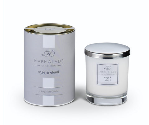 SAGE AND ELEMI LARGE GLASS CANDLE BY MARMALADE
