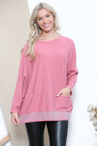 WINTER TOP WITH SPARKLE HEM PINK