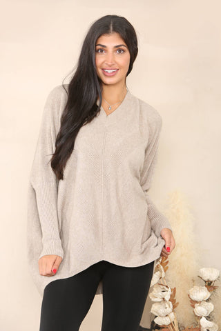 TAUPE RIBBED STRIPE PATTERN TOP