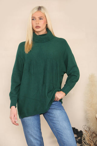 HIGH NECK JUMPER WITH RIBBED STAR GREEN