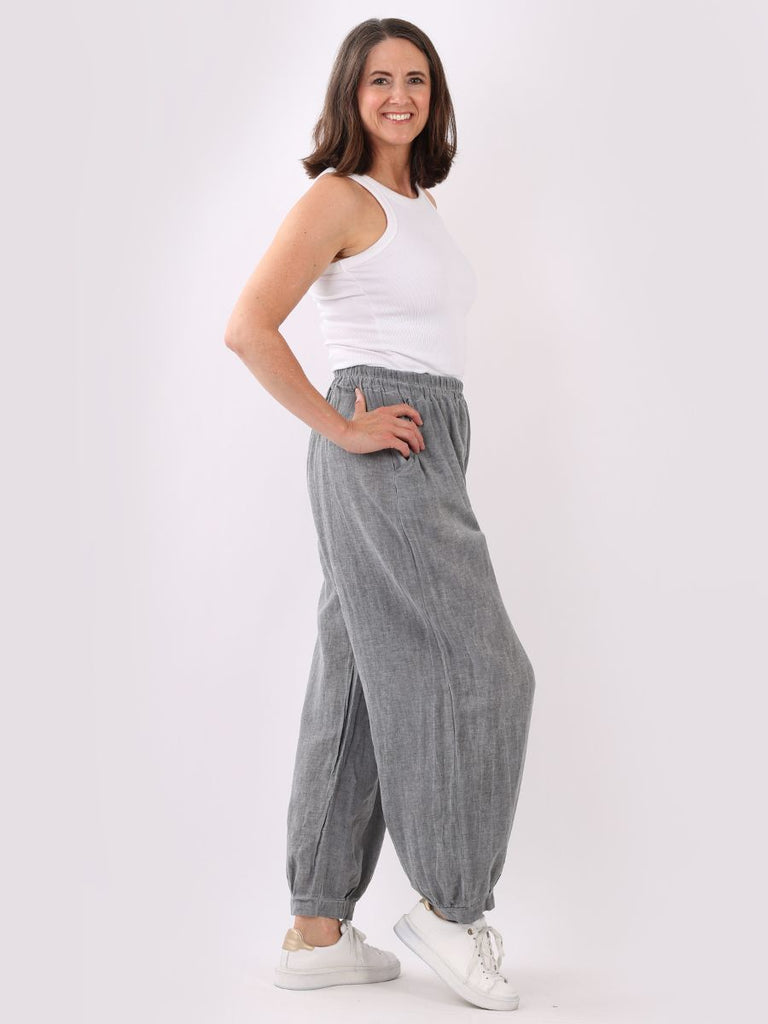 italian plain stone wash relaxed fit cotton slouchy trouser charcoal